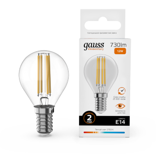 Лампа Gauss LED Filament Elementary 12W 2700K Е14 шар