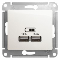 SE GLOSSA USB Розетка A+С, 5В/2,4А, 2х5В/1,2 А, механизм, Перламутр, Schneider Electric SE GSL000639