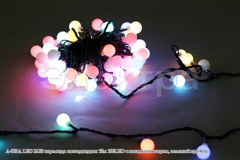 Гирлянда светодиодная 10м 100LED c контроллером с насадками "шарик", зел. провод A-002A LED RGB