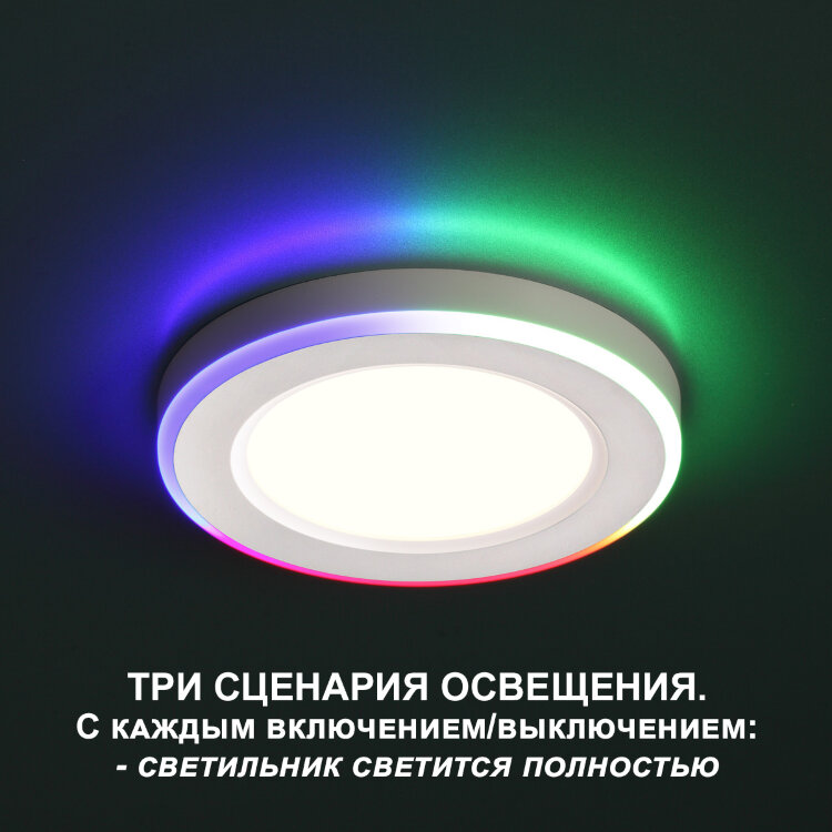 Светильник встраиваемый светодиодный Novotech (три сценария работы) IP20 LED 4000К+RGB 18W+6W 100-265V 1440Лм SPAN 359011
