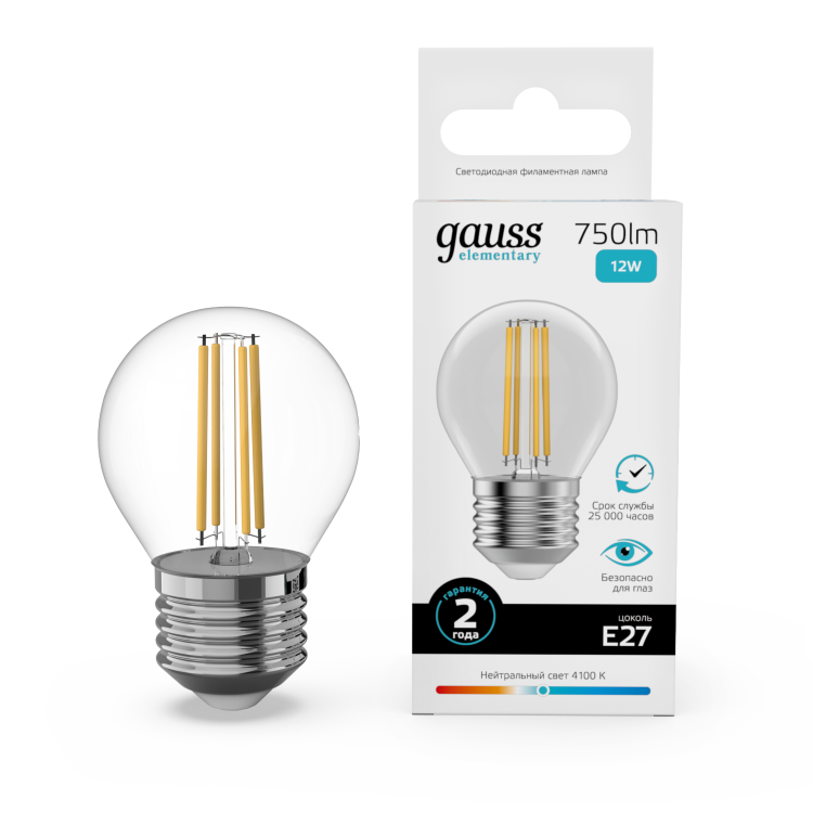 Лампа Gauss LED Filament Elementary 12W 4100K Е27 шар