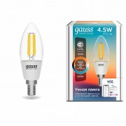 Лампа Gauss Smart Home Filament С35 4,5W 495lm 2000-6500К E14 изм.цвет.темп.+дим. LED