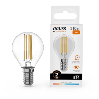 Лампа Gauss LED Filament Elementary 8W 2700K Е14 шар