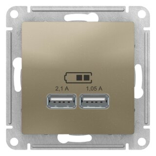 SE AtlasDesign Шампань Розетка 2* USB, 5В, 1 порт x 2,1 А, 2 порта х 1,05 А, механизм