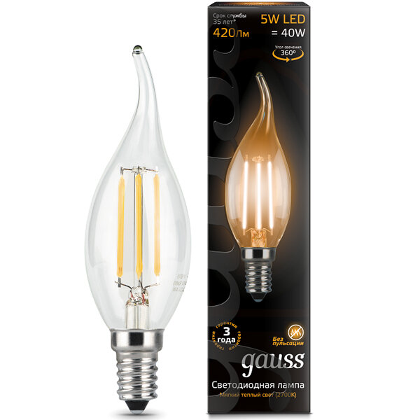 Лампа Gauss LED Filament 5W 104801105 2700K E14 свеча на ветру