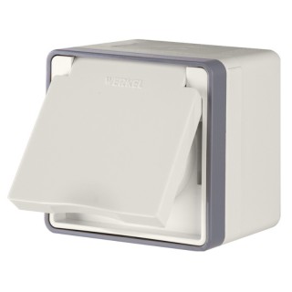 Werkel Gallant Розетка 1-ая с/з влагозащ. с защ.крышкой со шторками IP44 W5071203 слон.кость