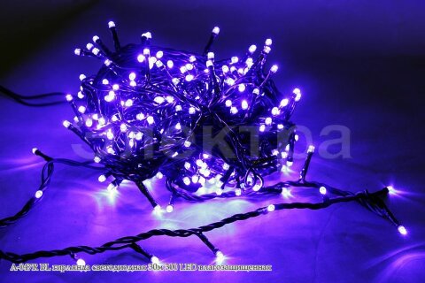 Гирлянда светодиодная 30м 300LED  влагозащ. A-047R BL черный провод, влагозащищенная