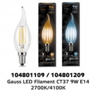 Лампа Gauss LED Filament 9W 104801109 2700K E14 свеча на ветру