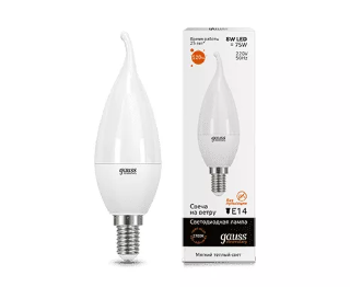Лампа Gauss LED Elementary 8W 34118 2700K E14 свеча на ветру