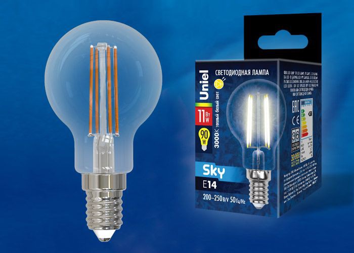 Лампа светодиодная  Uniel LED-G45-11W/3000K/E14/CL  PLS02WH 3000K серия Sky  форма 
