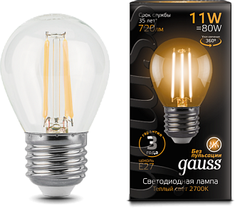 Лампа Gauss LED Filament 11W 105802111 2700K E27 шар