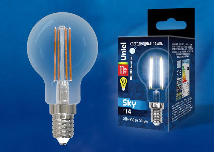 Лампа светодиодная  Uniel LED-G45-11W/4000K/E14/CL  PLS02WH 4000K серия Sky  форма 
