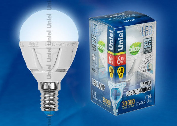 Лампа светодиодная  Uniel LED-G45-7W/NW/E14/FR 4500K серия Palazzo (371) (Уценка)