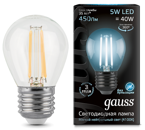 Лампа Gauss LED Filament 5W 105802205 4100K E27 шар