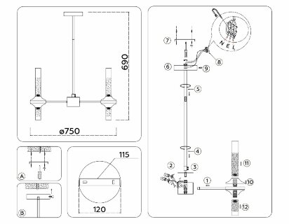 Люстра на штанге Ambrella Light High Light Modern LH55353