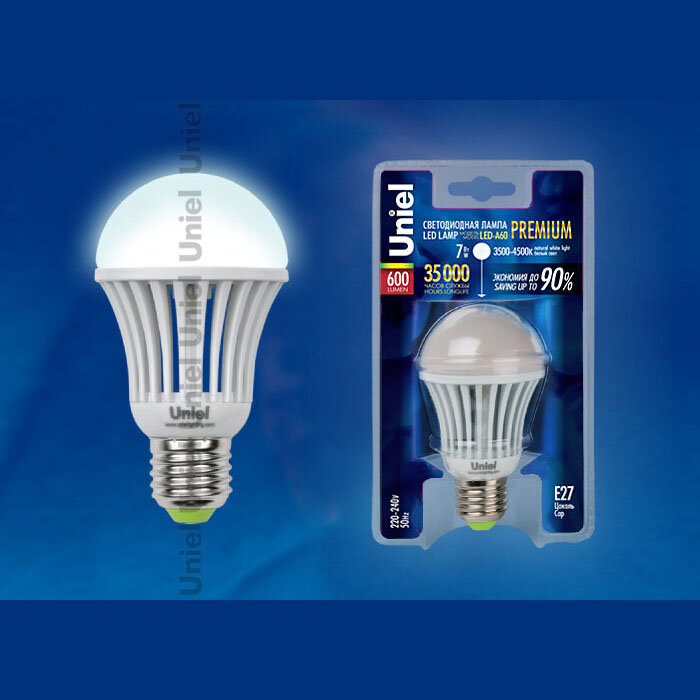 Лампа светодиодная  Uniel LED-A60-7W/NW/E27/ 600Lm