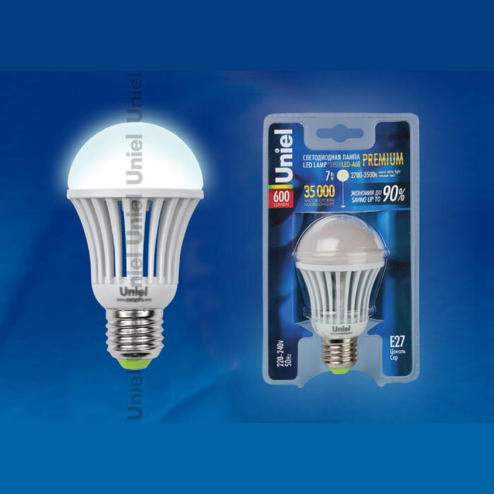 Лампа светодиодная  Uniel LED-A60-7W/WW/E27/ 600Lm