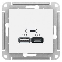 SE AtlasDesign Белая Розетка USB A+С, 5В/2,4 А, 2х5В/1,2 А