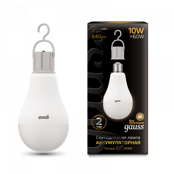 Лампа Gauss LED A60 10W 102402100 3000K E27 с Li-lon аккумулятором