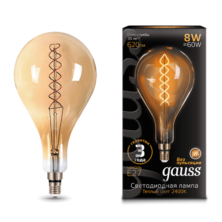 Лампа Gauss LED Vintage Filament 150802008 A160 E27 8W 2400K Golden