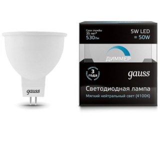 Лампа Gauss LED DIMM 101505205-D MR16 5W GU5.3 4100K диммируемая