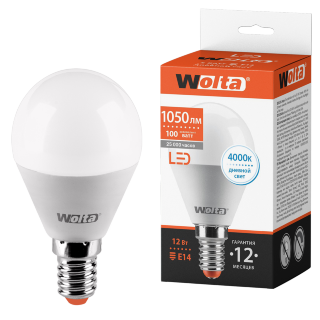 Лампа WOLTA Led 25S45GL 12Вт Е14 4000К  шар (085) (Уценка)