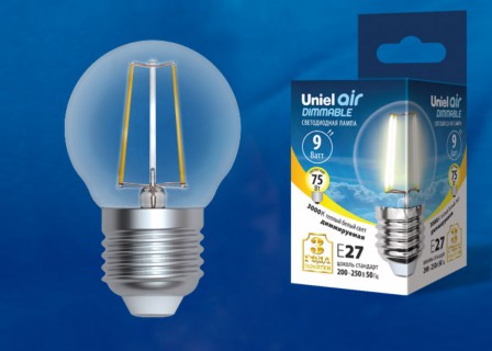 Лампа светодиодная  Uniel LED-G45-9W/3000K/E27/CL  PLS02WH 3000K серия Sky  форма "Шар" (915)Уценка
