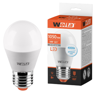 Лампа WOLTA Led 25S45GL 12Вт Е27 1050лм 4000К  шар (094) (Уценка)