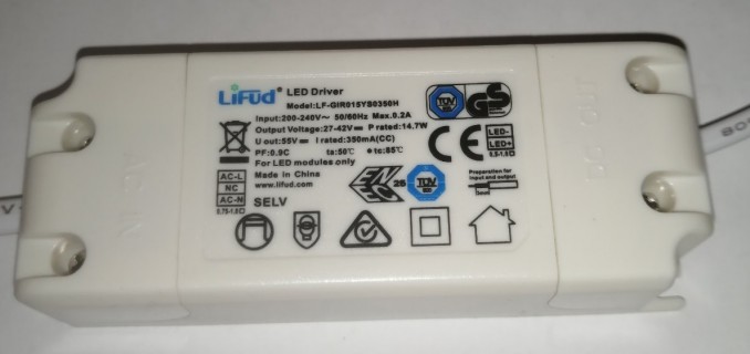 Драйвер LIFUD LF-GIR015YS0350H, DC27-42V, 350mA, 15W