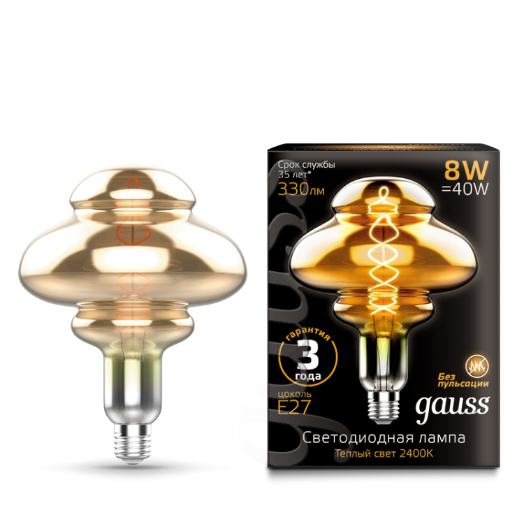 Лампа Gauss LED Vintage Filament 162802008 BD160 Flexible E27 8W 2400K Gray