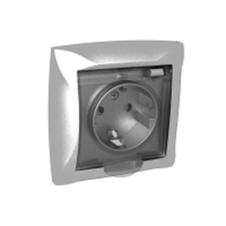 Розетка с з/к со шторками с крышкой IP 44  WDE000348, хром (уп.14)