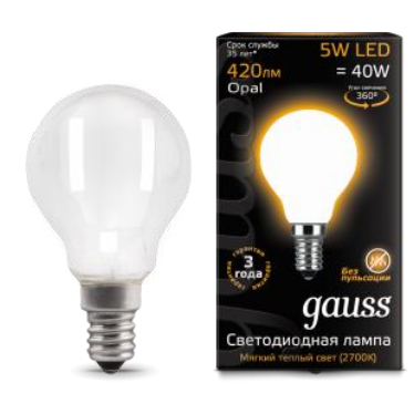 Лампа Gauss LED Filament OPAL Globe 105201105 5W E14 2700K шар матовый