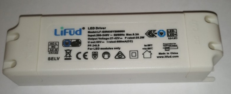 Драйвер LIFUD LF-GIR030YS0600H, DC27-42V, 600mA, 25W