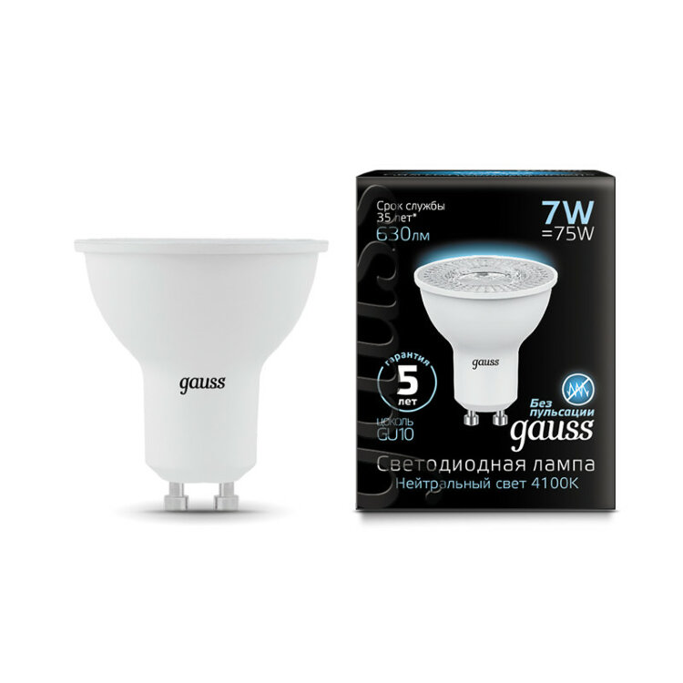 Лампа Gauss LED MR16 7W 101506207 4100K GU10 Lens